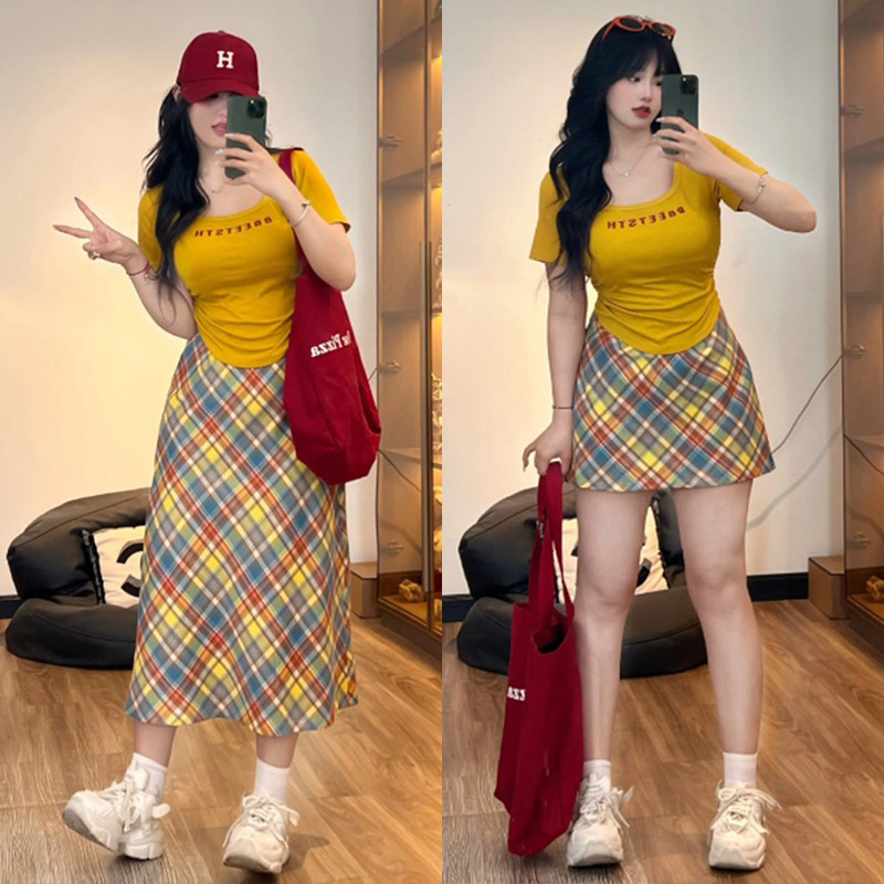 大码美式套装夏季小个子微胖mm
