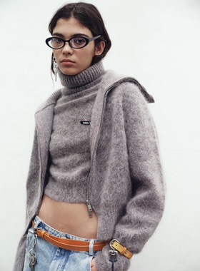 redref 马海毛三色翻领针织开衫