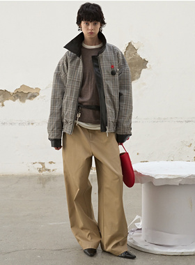 redref 日本进口面料拼色纽扣复古格纹夹克
