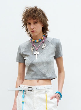 redref 蕾丝拼接灰白两色短款T恤衫