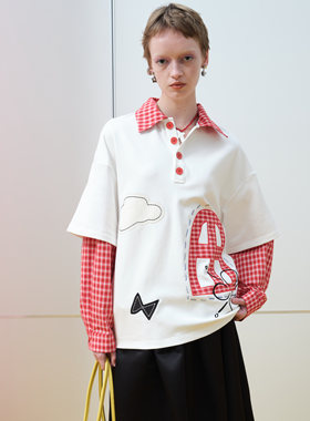 RedRef 贴布刺绣假两件POLO卫衣