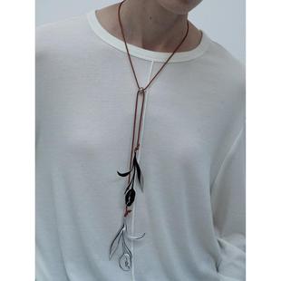 不锈钢皮质项链 RedRef 双郁金香可调节蜡绳项链