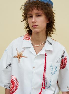 redref 古巴领海螺纹样原创手绘印花衬衫