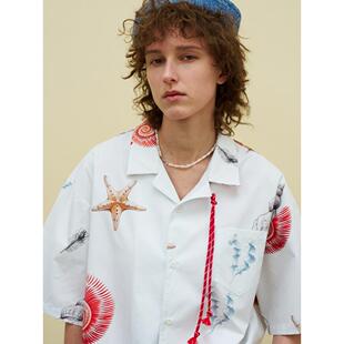 redref 古巴领海螺纹样原创手绘印花衬衫