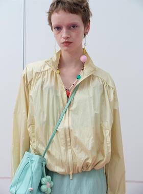 RedRef 自然褶皱三色防晒衣梭织立领拉链收腰防晒服女新款