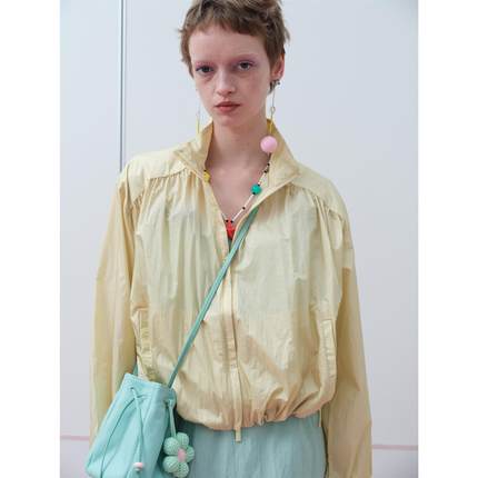 RedRef 自然褶皱三色防晒衣梭织立领拉链收腰防晒服女新款