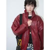 REDREF 重工宽肩分割机车两色皮夹克