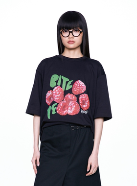 RedRef 短袖上衣纯色印花树莓长款T恤女款夏季