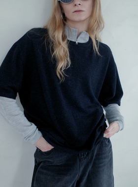 REDF 短袖上衣宽松休闲羊毛打底衫纯色T恤新款女