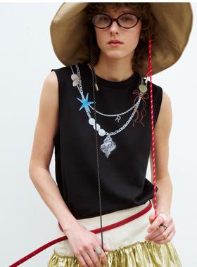 redref 原创手绘海螺吊坠印花两色背心