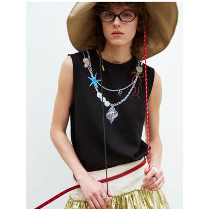 redref 原创手绘海螺吊坠印花两色背心