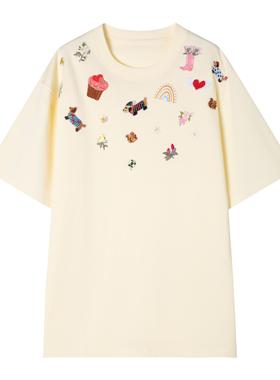 RedRef 短袖上衣刺绣贴布休闲宽松T恤女夏新款