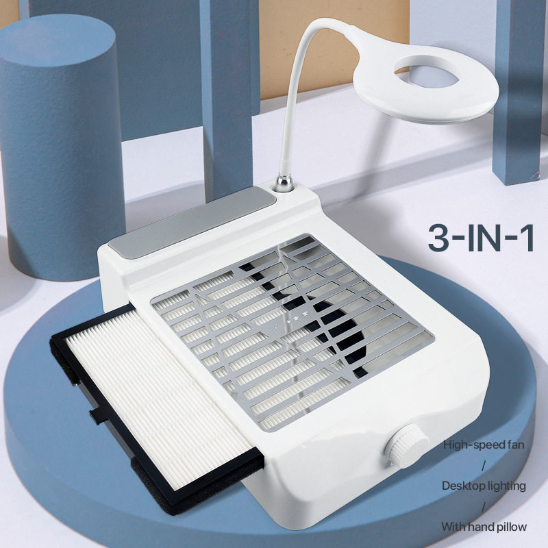 三合一美甲吸尘器照明灯美甲手枕一体机打磨甲屑指甲粉尘机过滤网