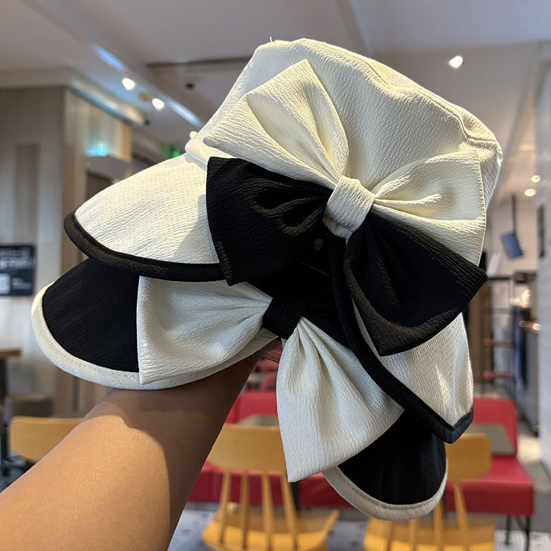 春夏韩系优雅黑白蝴蝶结遮阳帽潮