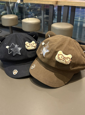 春秋季扣子五角星猫耳朵棒球帽子