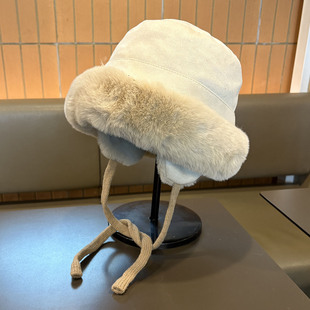 护耳帽子秋冬高级感毛绒渔夫帽加厚保暖棉帽骑车防风防寒雷锋帽潮