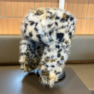 男女通用豹纹毛绒雷锋帽冬季保暖防寒加厚户外防风个性护耳帽子潮