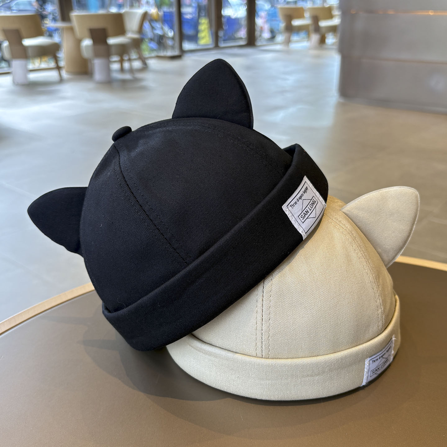 可爱猫耳朵瓜皮帽春秋男女休闲百搭防风保暖地主帽休闲雅痞套头帽