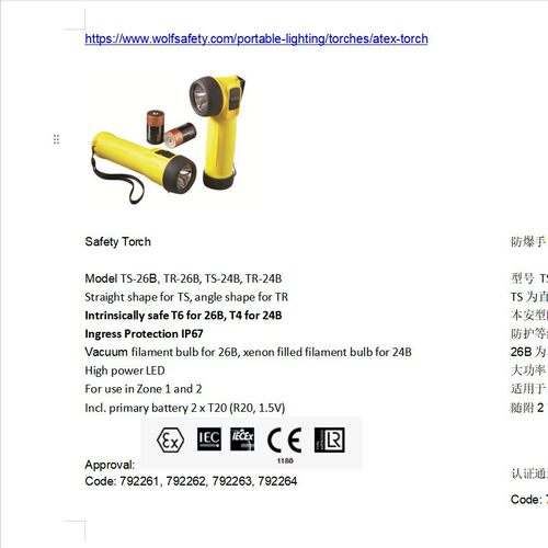 宇天科技wolf品牌防爆手电筒TS-26B型海事船舶远射照明灯防水巡检
