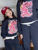 春秋装 短袖 新款 套装 外贸百搭休闲百搭 小恐龙圆领卫衣束脚裤 亲子装