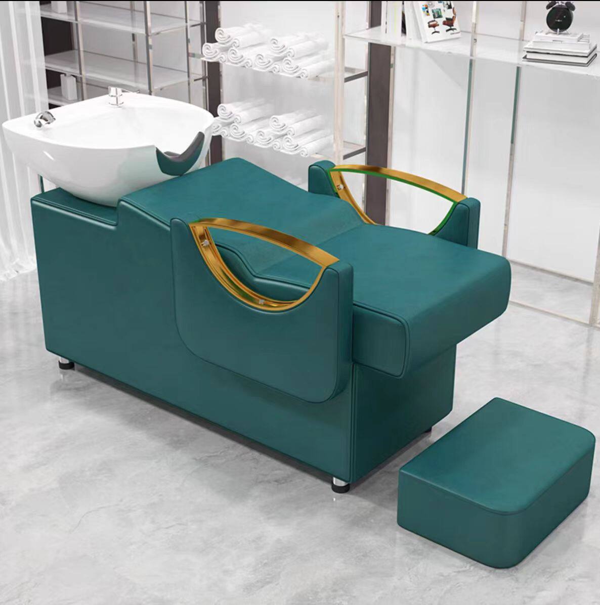 洗头床理发店半躺式发廊冲水洗头床陶瓷盆发廊按摩冲水床洗头