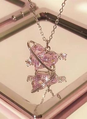 necklace women桃心恋爱星球项链女ins小众甜美粉钻爱心锁骨链