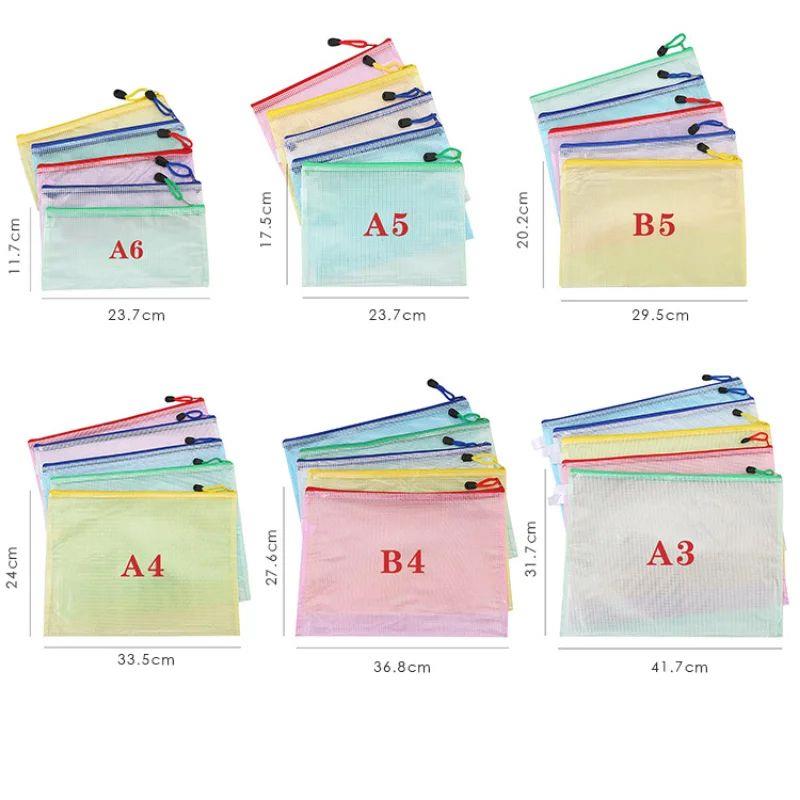 5PCS Stationery Storage Folder File Mesh Zipper Pouch A4 A5