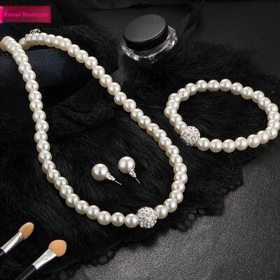 pearl Bridal jewelry necklace Women Earrings Bracelet Set