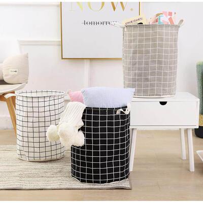 Cotton Linen Dirty Laundry Basket Foldable Round Waterproof