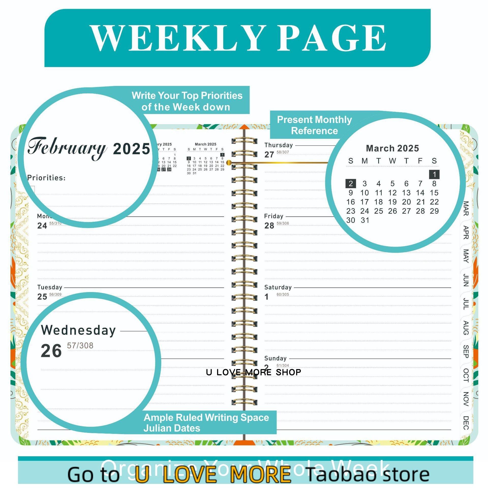 2025 A5 Agenda Book Diary Weekly Planner Notebooks Schedule