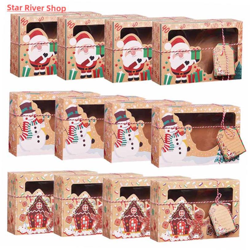 3/6/9/12pcs Kraft Paper Candy Boxes Merry Christmas Cookie G