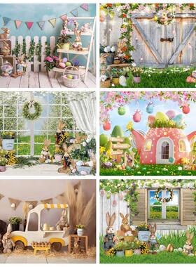 Laeacco Spring Easter Backdrop Eggs Green Grass Flower Baby