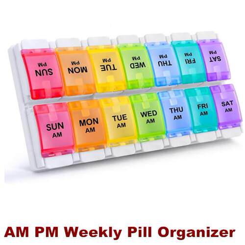 AM PM Weekly Pill Organizer 2 Times Daily Pill Box Case