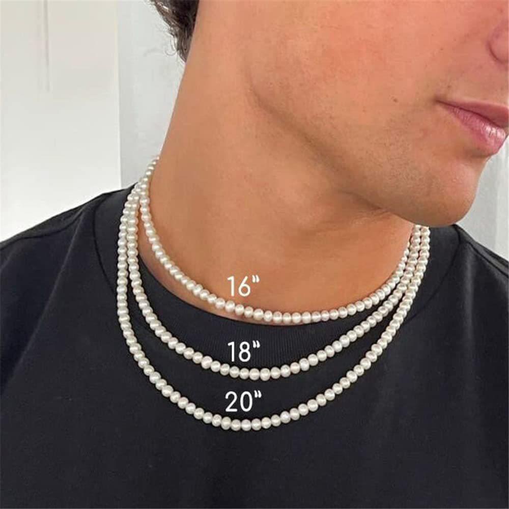 Pearl Necklace Men Simple Handmade Strand Bead Necklace New