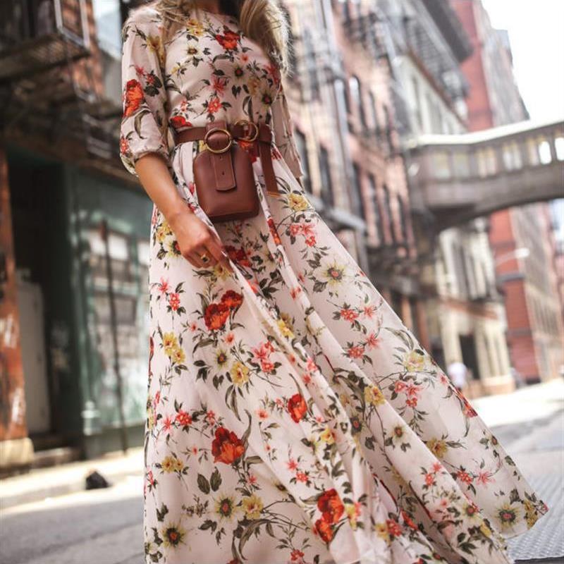 s Boho Floral Maxi Dress Party Evening Summer Beach Sundress
