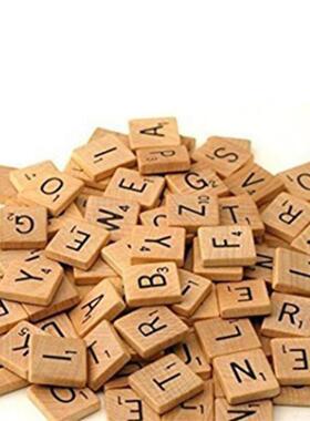 100Pcs Wooden Alphabet Scrabble Tiles Black Letters & Nu