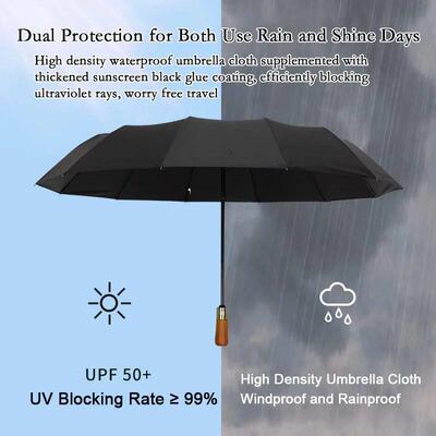 10 Bone Automatic Rain Umbrella Vintage Style Log Handle Umb