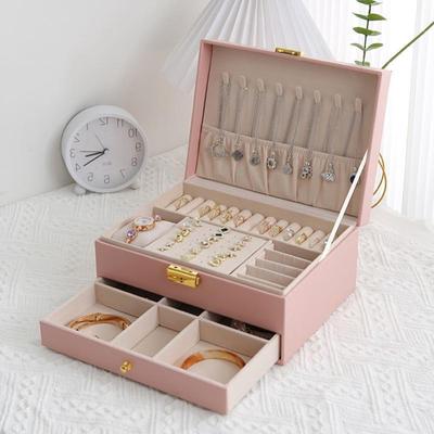 Jewelry box earring storage box necklace ring two layers