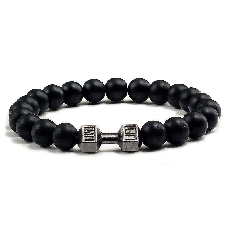 Natural Volcanic Stone Bracelet Men Matte Black Lave White B