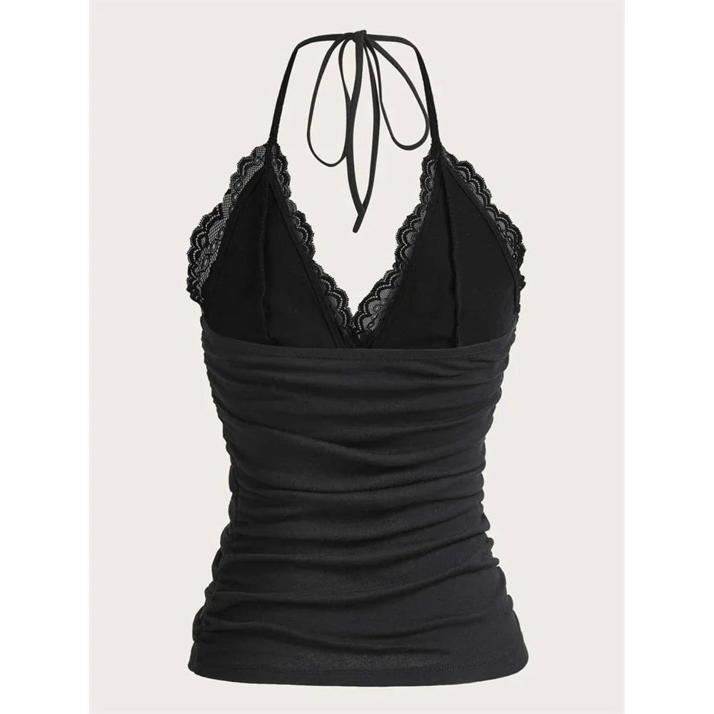 Goth Grunge Punk Black Lace Patchwork Halter Top Women Summe