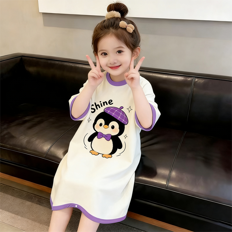 女童短袖睡衣夏季新款莫代尔防踢睡袋儿童宝宝薄款睡裙空调家居服