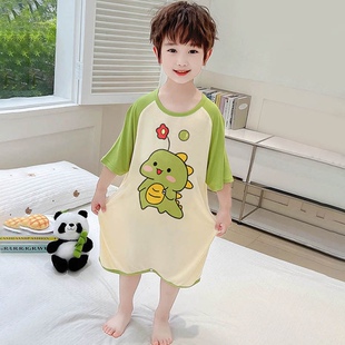 儿童宝宝睡衣夏季薄款莫代尔短袖连体睡裙男童防踢空调家居服睡袋