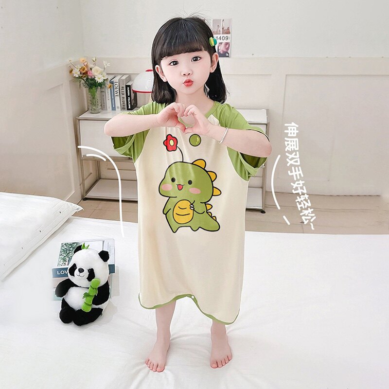 女童连体睡裙夏季莫代尔卡通柔软舒适透气吸汗睡衣空调家居服儿童