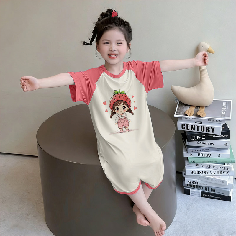 夏季莫代尔女童睡衣连体睡裙