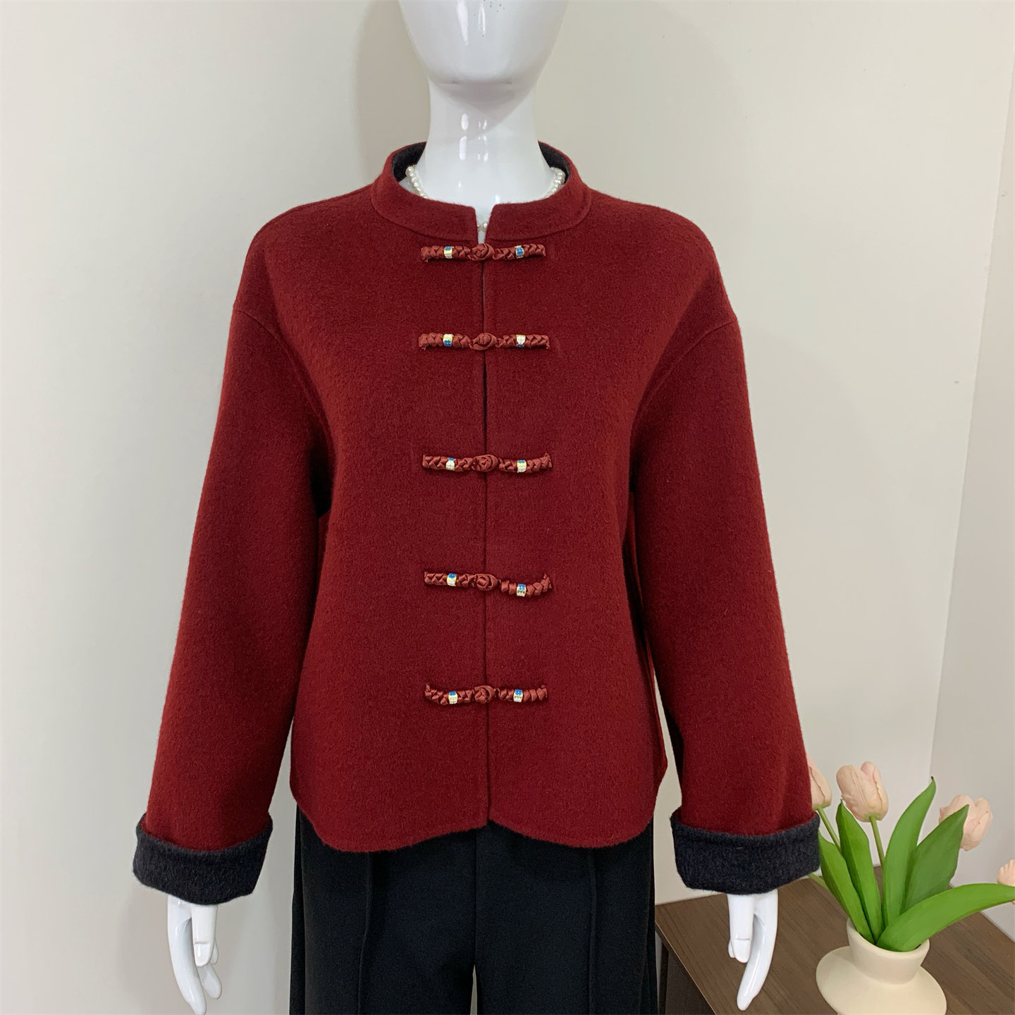 新中式妈妈春装毛呢外套2026中老年女装春秋端庄大气双面羊绒大衣