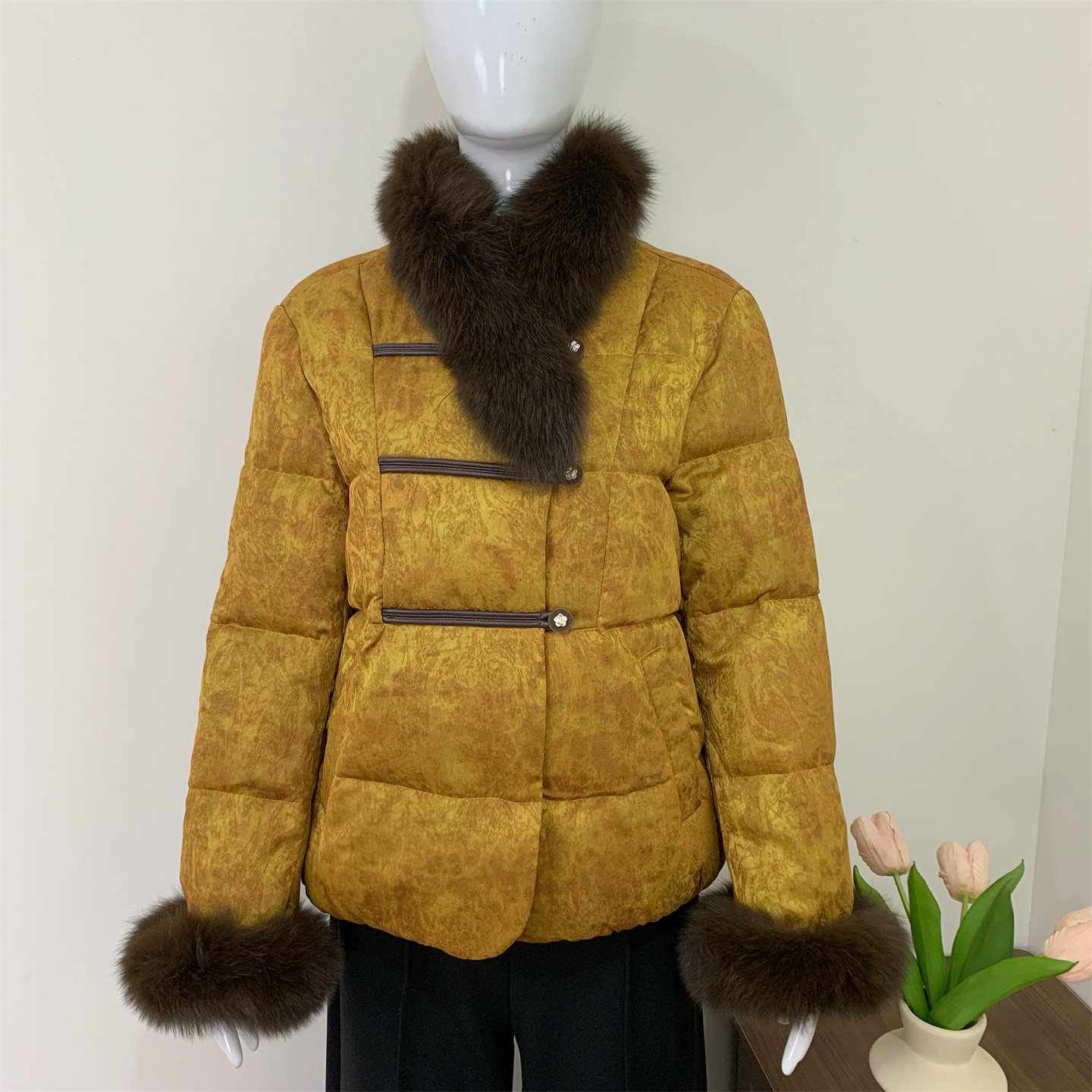 妈妈冬装国风鹅绒服保暖毛领外套