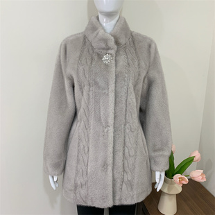 皮草外套 高贵中长款 妈妈秋冬装 加厚水貂绒皮毛一体大衣中老年女装