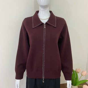 妈妈秋冬装时尚减龄针织衫外套2025新款中老年女装喜婆婆红色上衣