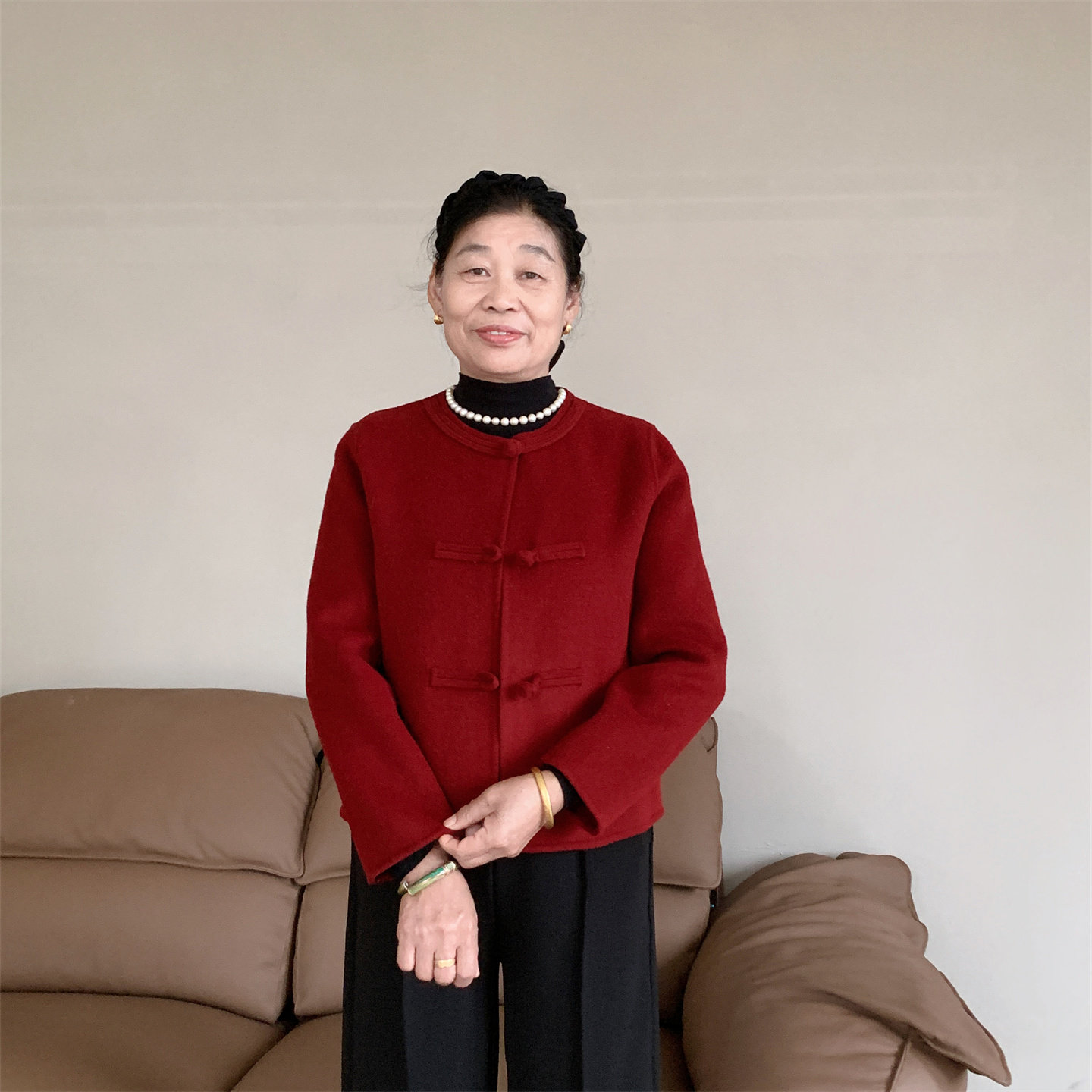 妈妈秋装女新中式双面呢大衣外套