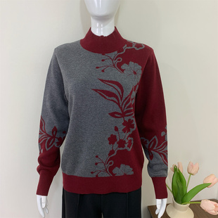 中老年女装妈妈半高领毛衣秋冬新款贵夫人上衣洋气减龄针织打底衫